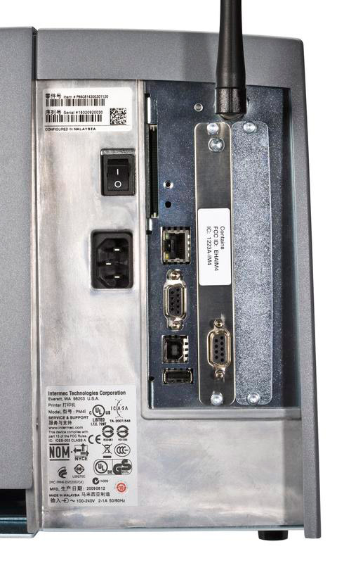 Задняя панель с разъемами и интерфейсами принтера Intermec PM4i
