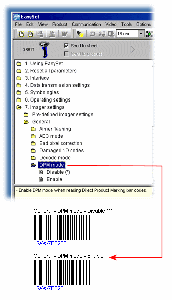Настройка сканера Intermec для работы с DPM-кодами через утилиту EasySet